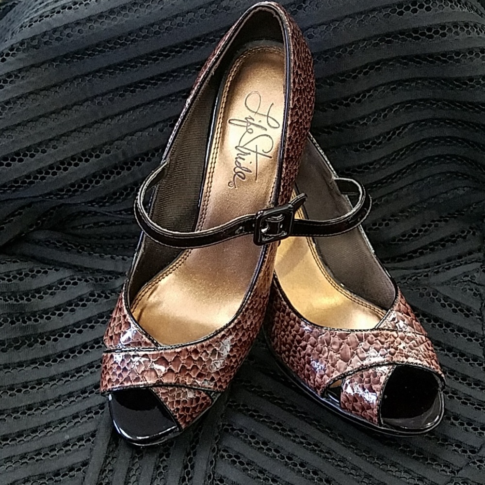 Peep-Toe Snake Print Heels - Picture 1 of 6